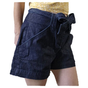 Jean shorts with tie at the waist Blue color Cotton Pockets Size 2 LOFT NWT